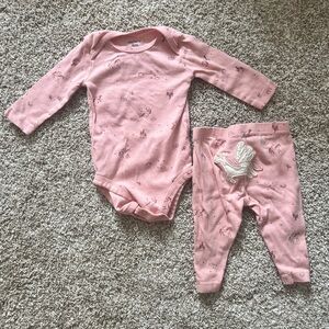 Carter's Pink Baby One-Piece & Legging Set - Unicorn Print size 6 month